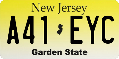 NJ license plate A41EYC