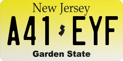 NJ license plate A41EYF