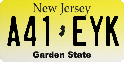NJ license plate A41EYK