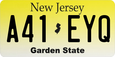 NJ license plate A41EYQ
