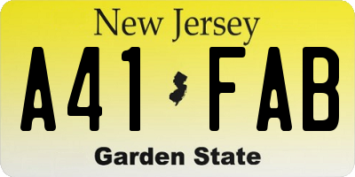 NJ license plate A41FAB