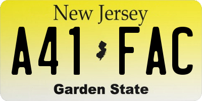 NJ license plate A41FAC