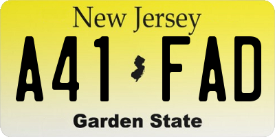 NJ license plate A41FAD