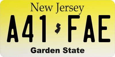NJ license plate A41FAE