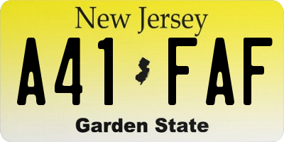 NJ license plate A41FAF