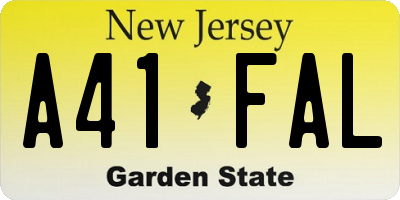 NJ license plate A41FAL