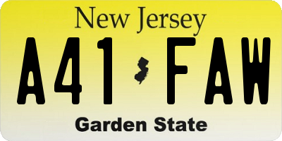 NJ license plate A41FAW