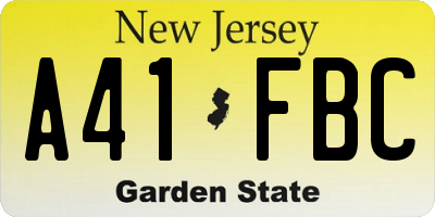 NJ license plate A41FBC