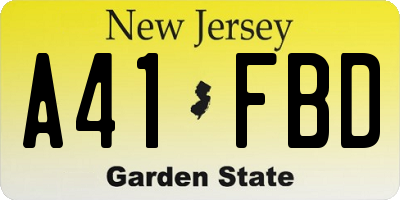 NJ license plate A41FBD