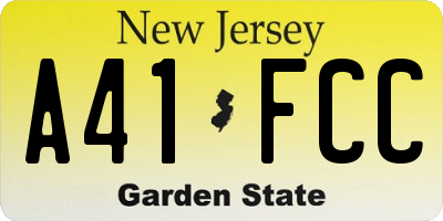 NJ license plate A41FCC