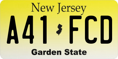 NJ license plate A41FCD