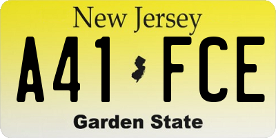 NJ license plate A41FCE