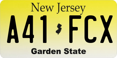 NJ license plate A41FCX
