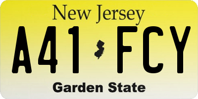 NJ license plate A41FCY