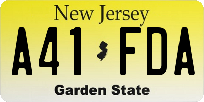 NJ license plate A41FDA