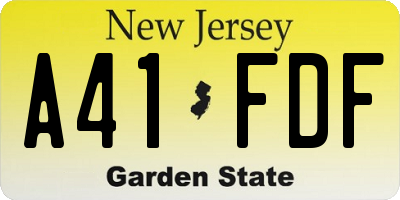 NJ license plate A41FDF