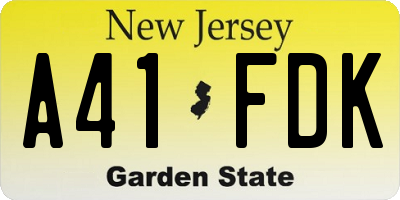 NJ license plate A41FDK