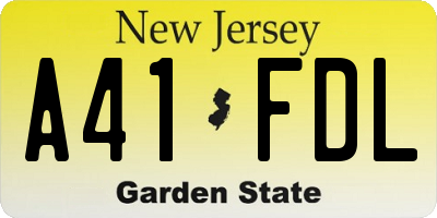 NJ license plate A41FDL