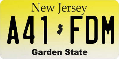 NJ license plate A41FDM