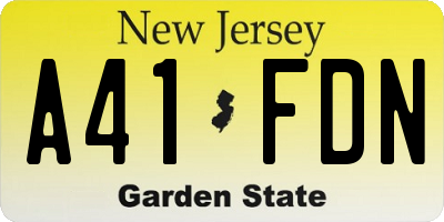 NJ license plate A41FDN
