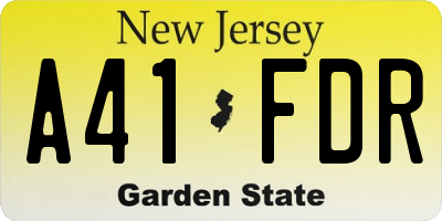 NJ license plate A41FDR