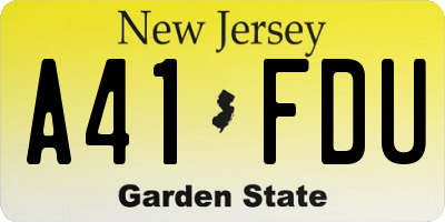 NJ license plate A41FDU