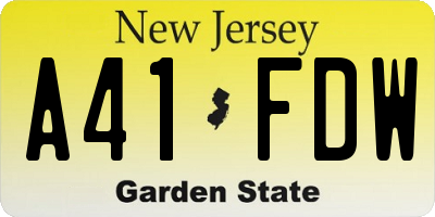 NJ license plate A41FDW