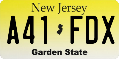 NJ license plate A41FDX