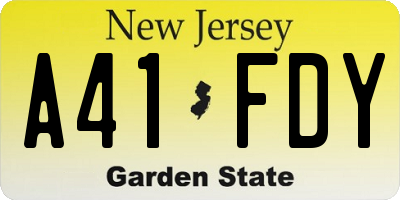 NJ license plate A41FDY