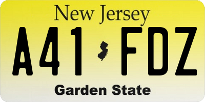 NJ license plate A41FDZ