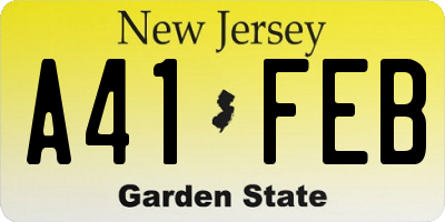 NJ license plate A41FEB