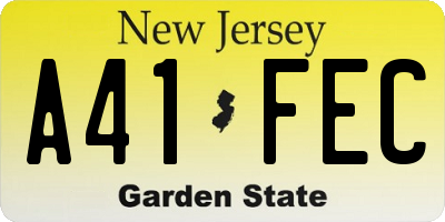 NJ license plate A41FEC