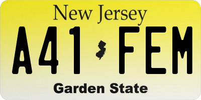 NJ license plate A41FEM