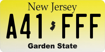 NJ license plate A41FFF