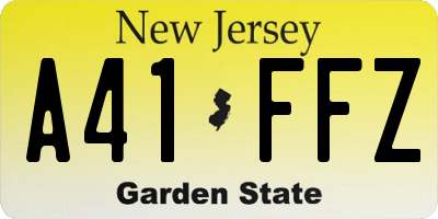 NJ license plate A41FFZ