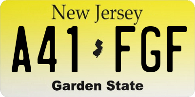 NJ license plate A41FGF