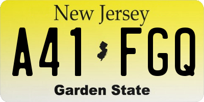 NJ license plate A41FGQ