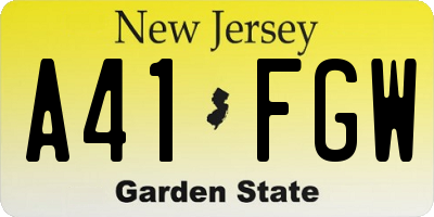 NJ license plate A41FGW