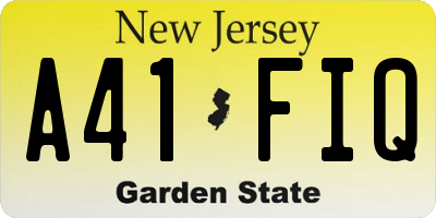 NJ license plate A41FIQ