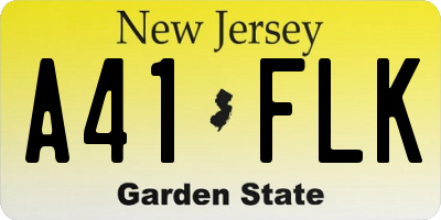 NJ license plate A41FLK