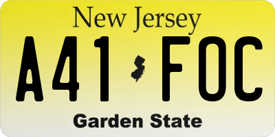 NJ license plate A41FOC