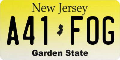 NJ license plate A41FOG