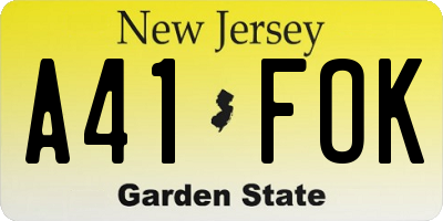 NJ license plate A41FOK