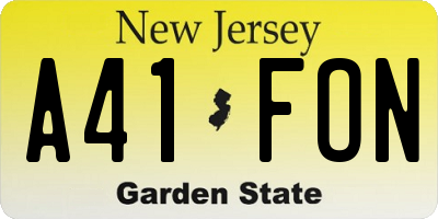NJ license plate A41FON