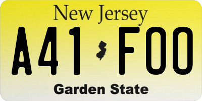 NJ license plate A41FOO