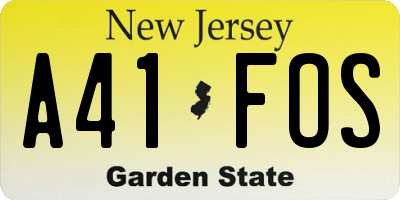 NJ license plate A41FOS