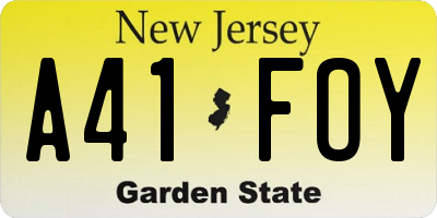 NJ license plate A41FOY