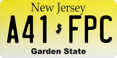 NJ license plate A41FPC