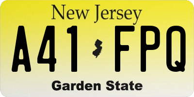 NJ license plate A41FPQ