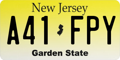 NJ license plate A41FPY